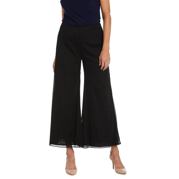 R&M Richards Pants - R&M Richards Black Crinkled Flared Basic Wide Flare Dress Pant P2364